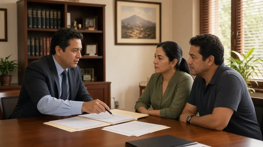 Abogado explica el expediente al cliente